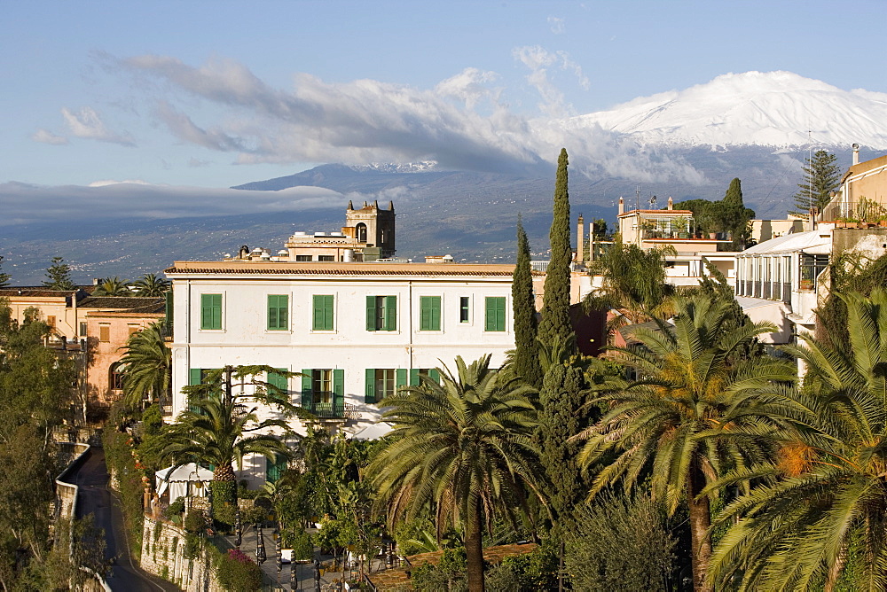 Mount Etna volcano from Taormina, Sicily, Italy, Europe