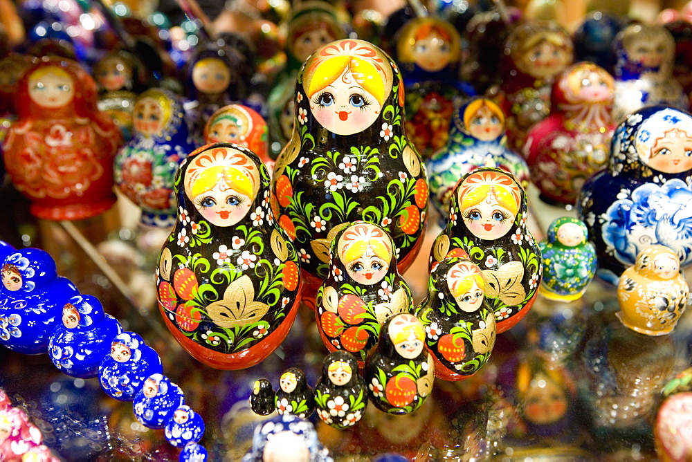 Russian dolls in shop, Old Town, Prague, Czech Republic, Europe