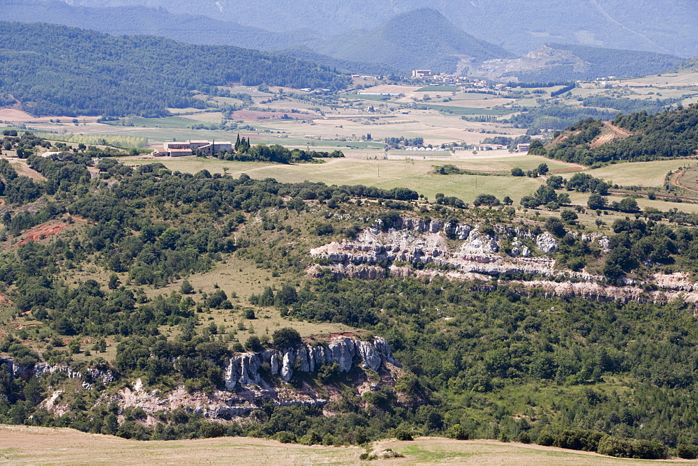 View of landscape from Rennes-le Chateau, Aude, Languedoc-Roussillon, France, Europe