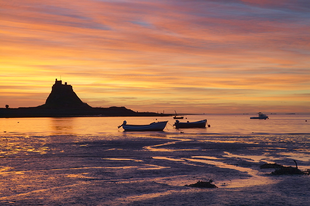 Lindisfarne at sunrise, Holy Island, Northumberland, England, United Kingdom, Europe