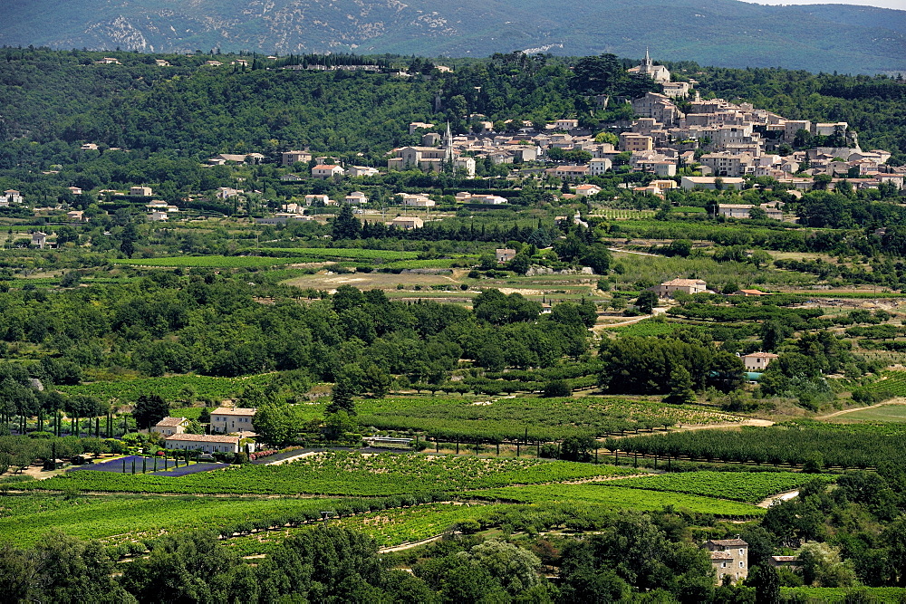 View of rural landscape from the picturesque village of Lacoste, Provence, France, Europe