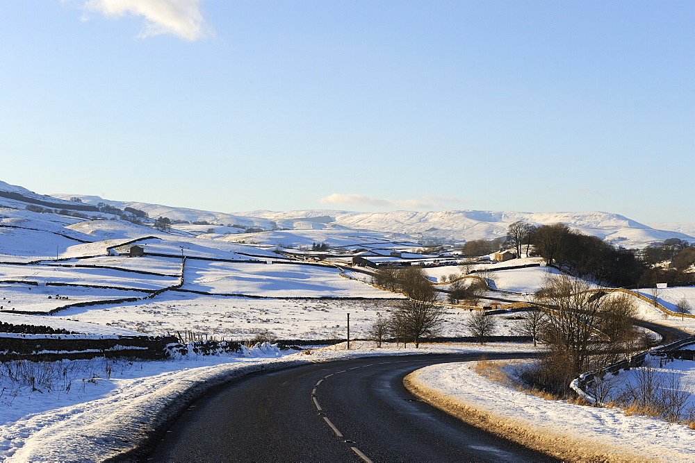 Snow covered winter landscape, Wensleydale, Yorkshire Dales National Park, North Yorkshire, England, United Kingdom, Europe