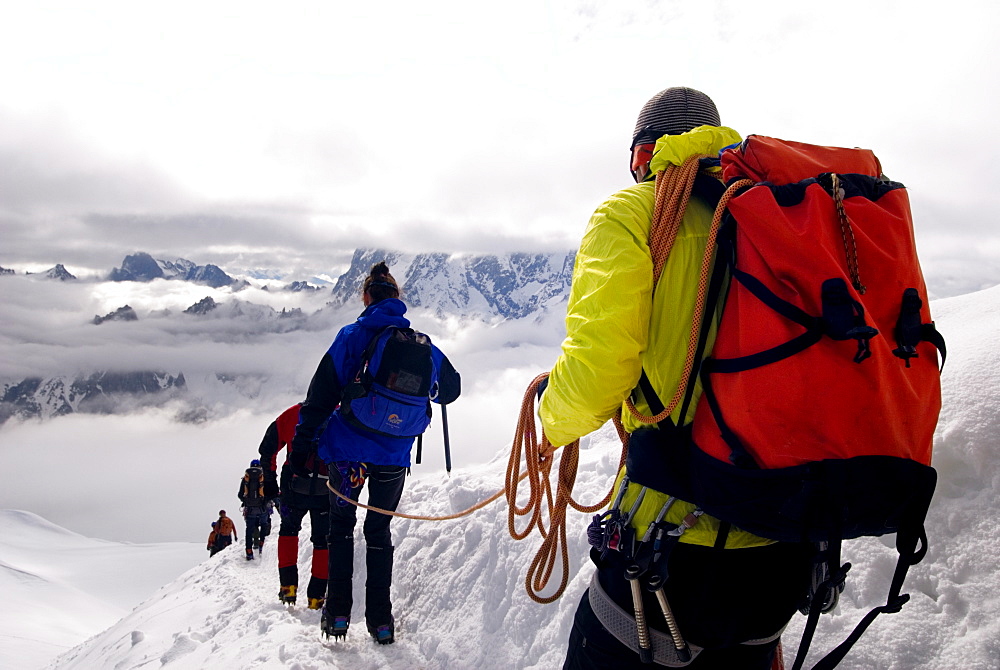 Mountaineers and climbers, Mont Blanc range, French Alps, France, Europe