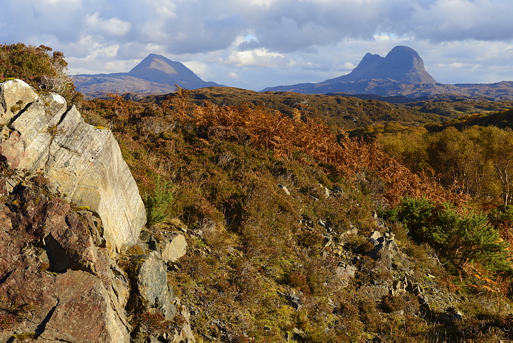 Mount Suilven and Canisp, Assynt, Highlands, Scotland, United Kingdom, Europe 