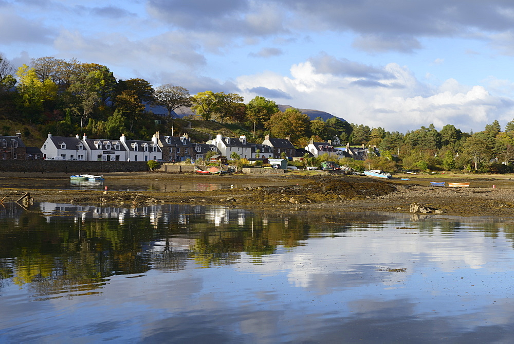 Plockton village at low tide, Highlands, Scotland, United Kingdom, Europe 