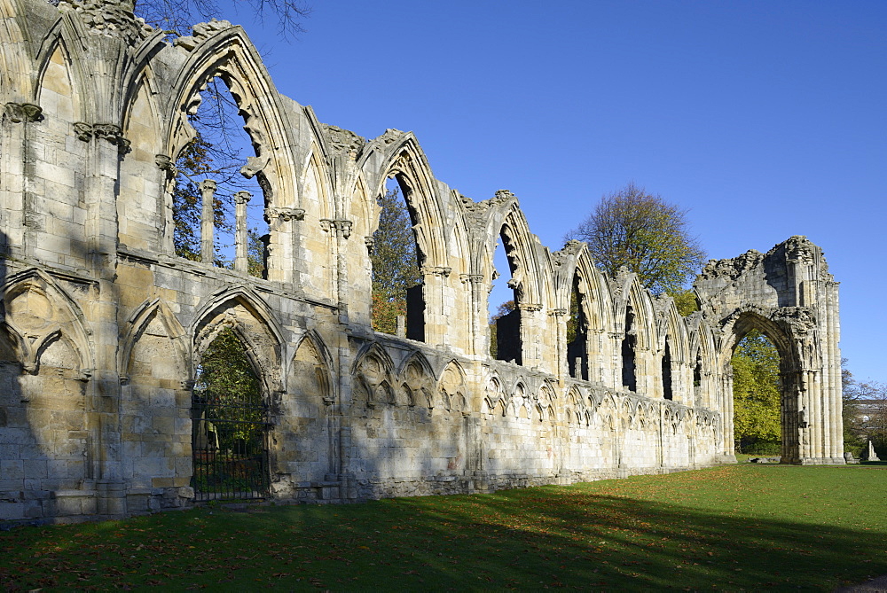 Ruins of St. Mary's Benedictine Abbey, Museum Gardens, York, Yorkshire, England, United Kingdom, Europe