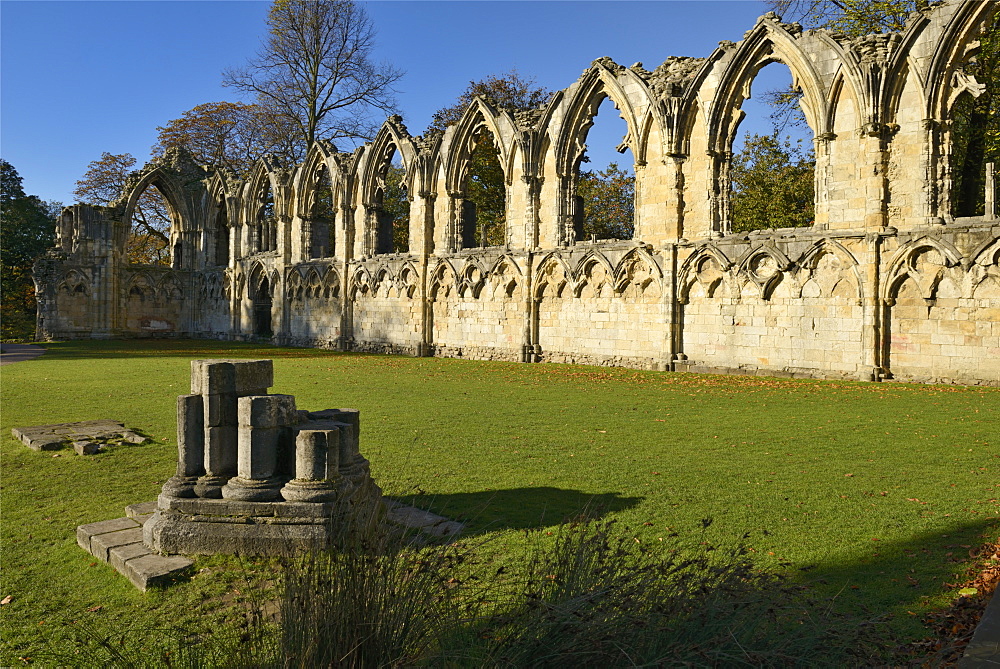 Ruins of St. Mary's Benedictine Abbey, Museum Gardens, York, Yorkshire, England, United Kingdom, Europe