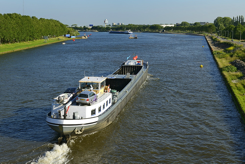 Barges on the Amsterdam-Rhine Canal, Amsterdam, North Holland, Netherlands, Europe