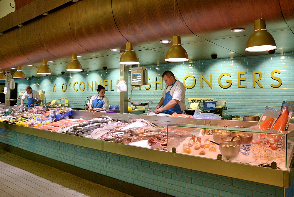 Market stall selling fish, The English Market, Cork, County Cork, Munster, Republic of Ireland, Europe