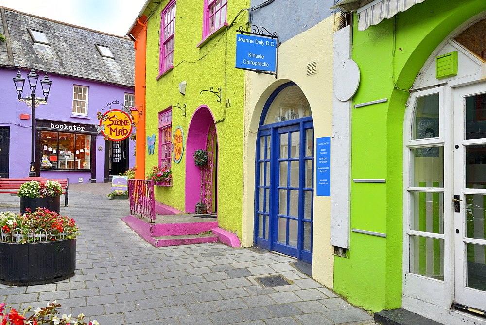 Brightly painted houses and shop facades, Kinsale, Wild Atlantic Way, County Cork, Munster, Republic of Ireland, Europe