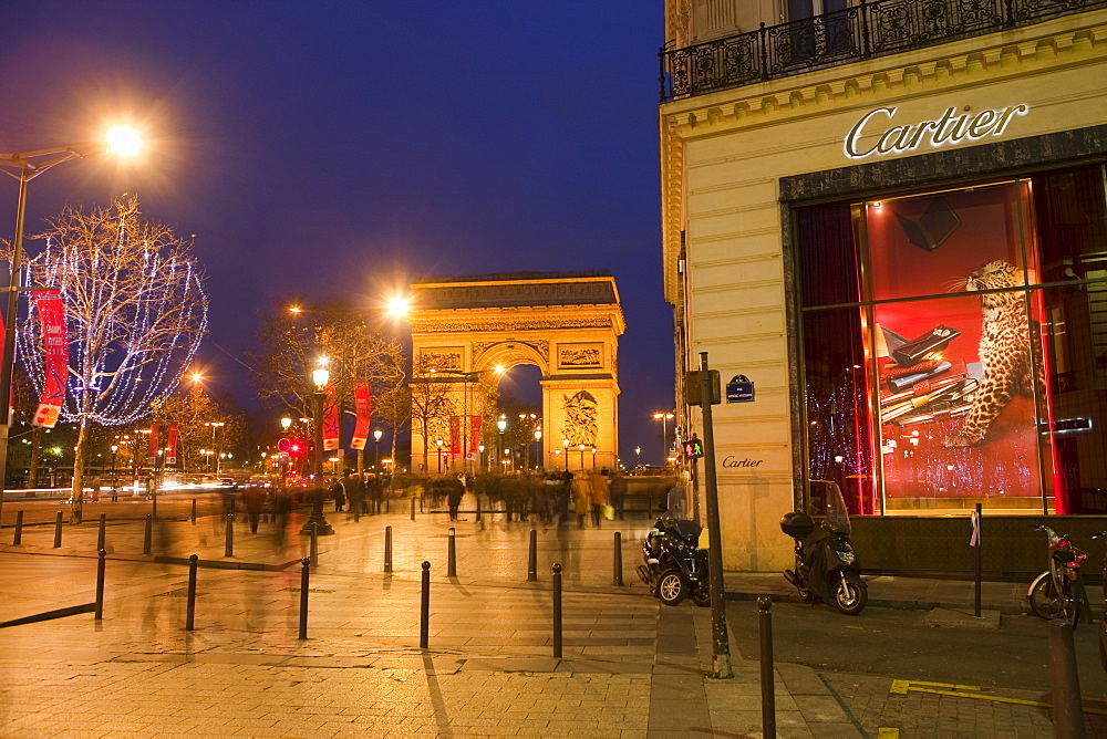 Cartier store, Champs Elysees, and Arc de Triomphe, Paris, France, Europe