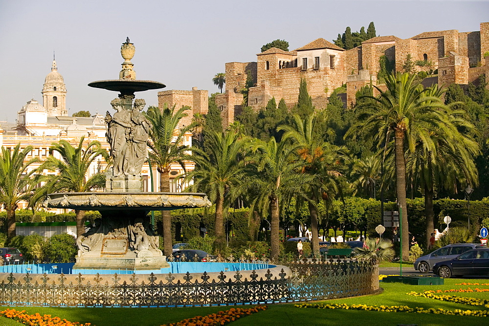 General Torrijos Square and Alcazaba, Malaga, Andalucia, Spain, Europe