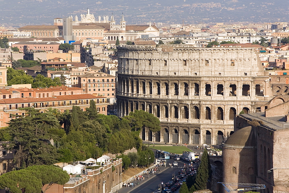 View from Altare della Patria of Colosseum, Rome, Lazio, Italy, Europe