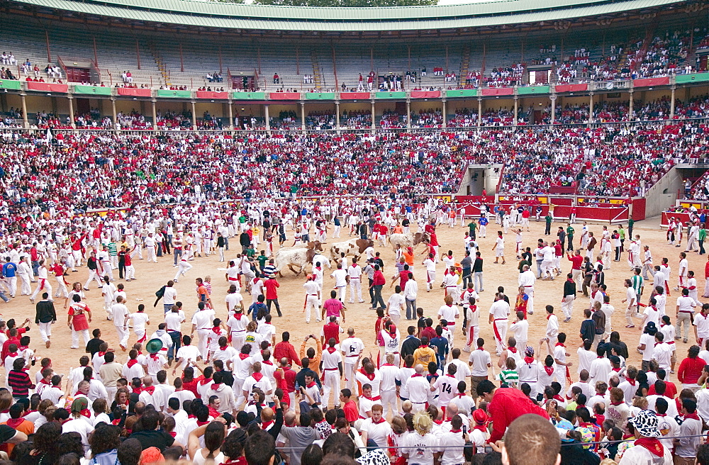 San Fermin festival, Plaza de Toros, Pamplona, Navarra, Spain, Europe