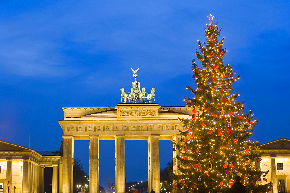 Brandenburg gate at Christmas time, Berlin, Germany, Europe