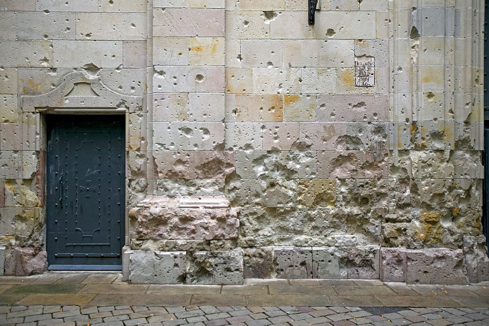 Signs of the Civil War in Sant Felip Neri Square, Gothic Quarter, Barcelona, Catalonia, Spain, Europe