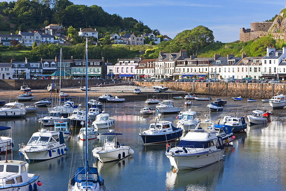 Boats in Gorey harbour, Jersey, Channel Islands, United Kingdom, Europe