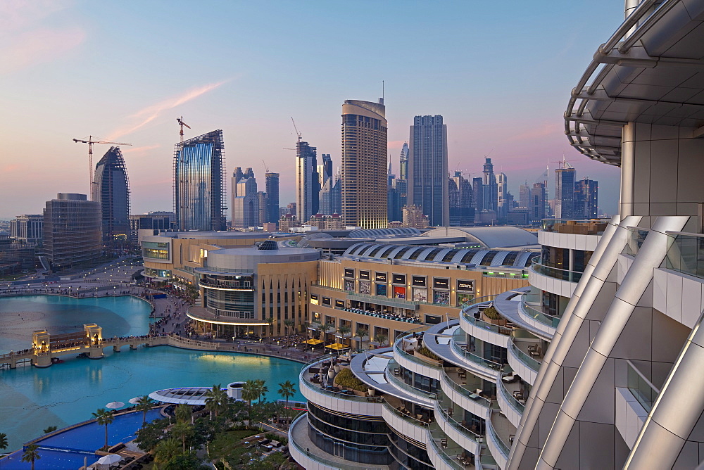 Dubai skyline, elevated view over the Dubai Mall and Burj Khalifa Park, Dubai, United Arab Emirates, Middle East