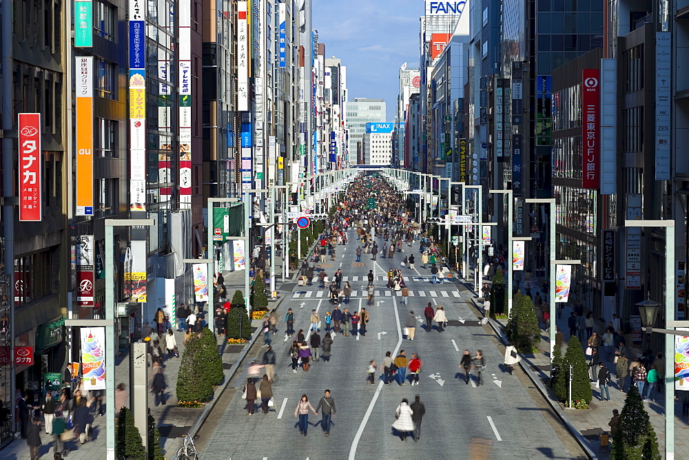 Elevated view along Chuo Dori Street in Ginza, Tokyo, Japan, Asia