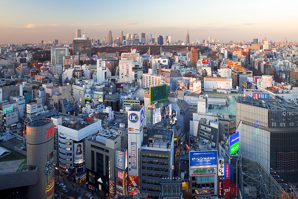 Elevated view of Shinjuku skyline from Shibuya, Tokyo, Japan, Asia