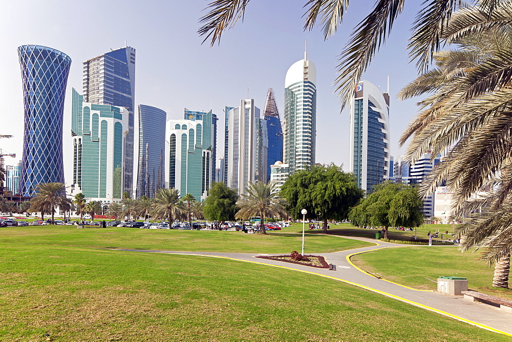 Modern skyline of the West Bay central financial district, Doha, Qatar, Middle East