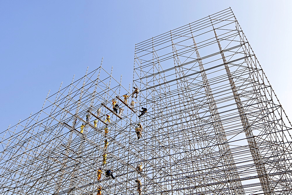 Scaffolding construction being erected in Central Doha, Doha, Qatar, Middle East