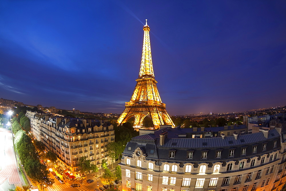 Eiffel Tower, viewed over rooftops, Paris, France, Europe