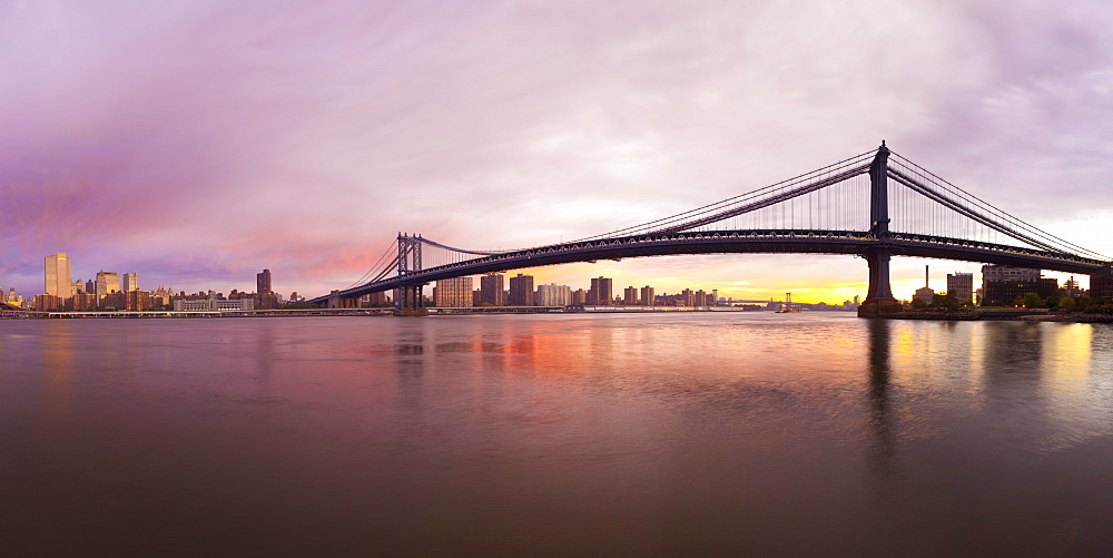 The Brooklyn and Manhattan Bridges spanning the East River, New York City, New York, United States of America, North America