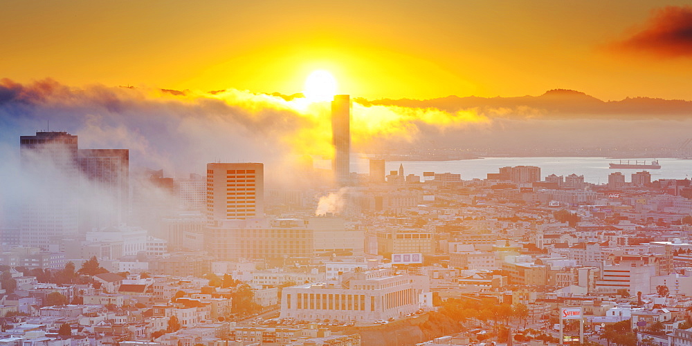 The foggy skyline of San Francisco, California, United States of America, North America