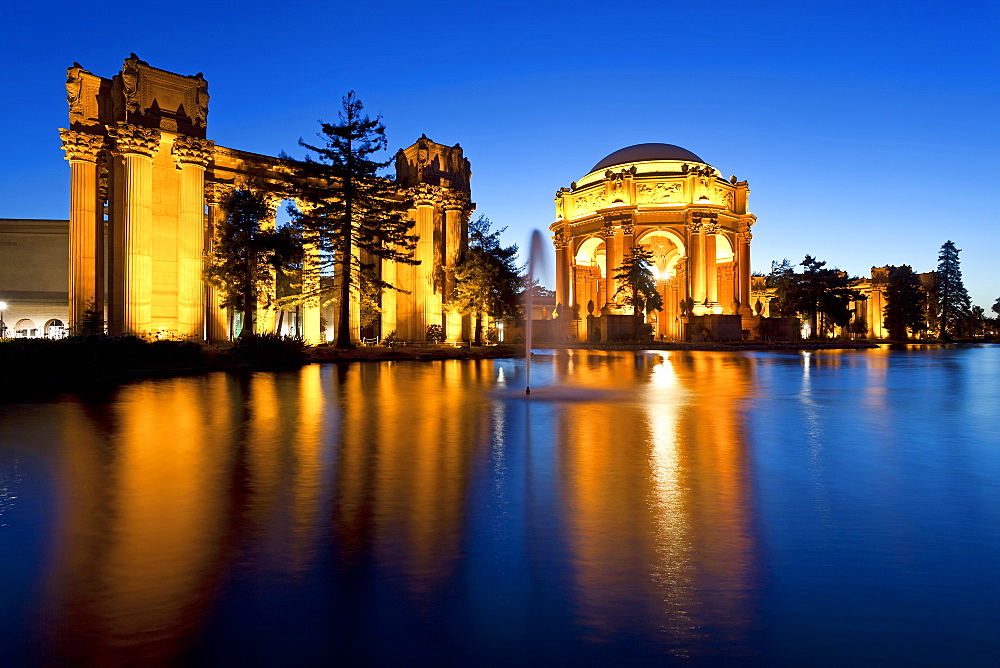 Palace of Fine Arts illuminated at night, San Francisco, California, United States of America, North America