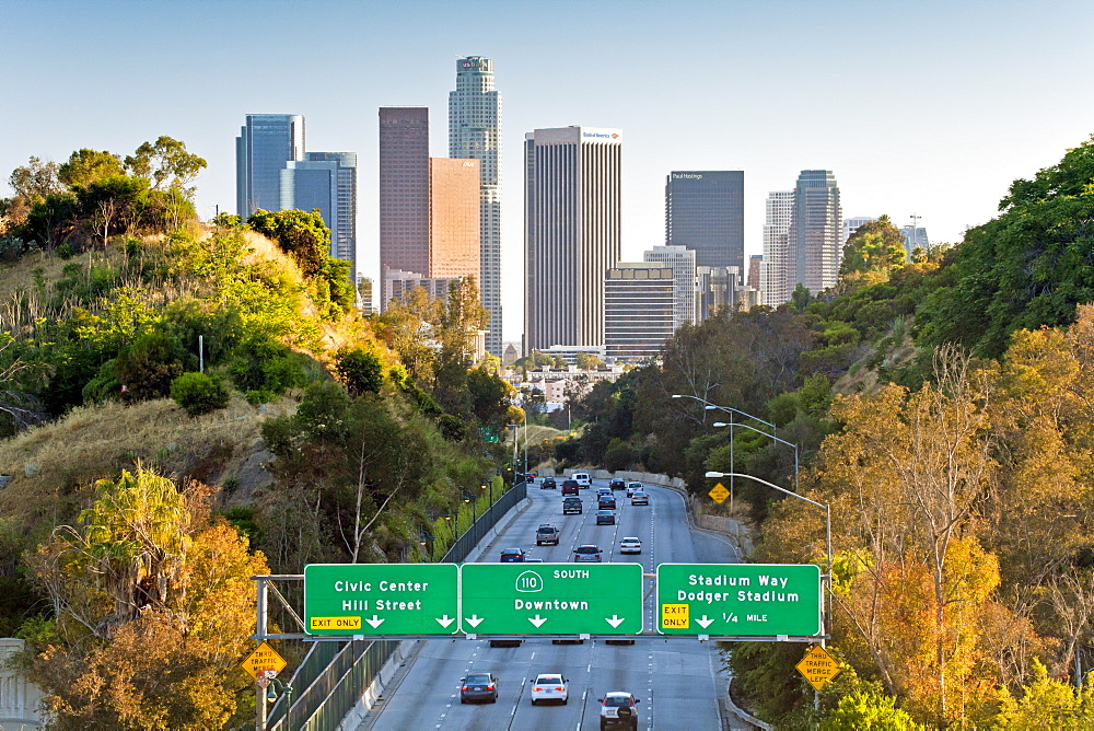 Pasadena Freeway (CA Highway 110) leading to Downtown Los Angeles, California, United States of America, North America