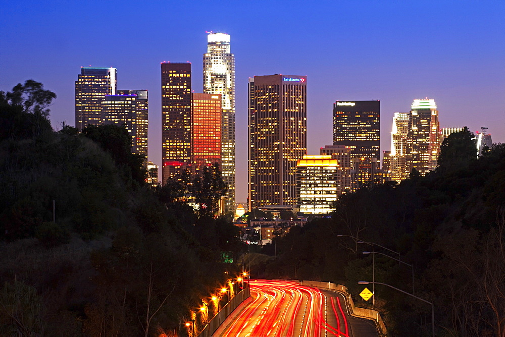 Pasadena Freeway (CA Highway 110) leading to Downtown Los Angeles, California, United States of America, North America