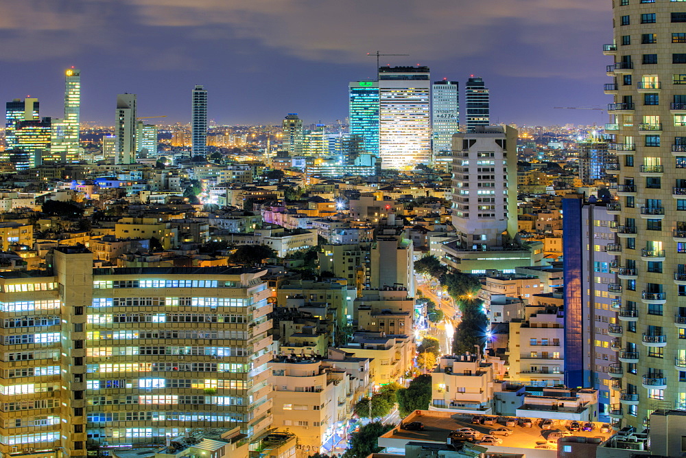 Elevated city view towards the commercial and business centre, Tel Aviv, Israel, Middle East