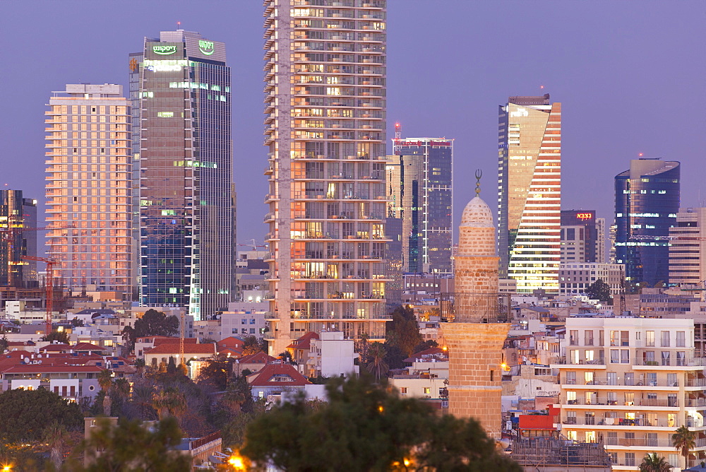 Downtown buildings viewed from HaPisgah Gardens Park, Jaffa, Tel Aviv, Israel, Middle East