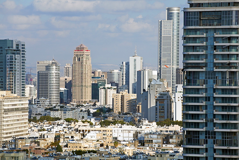 Elevated city view towards the commercial and business centre, Tel Aviv, Israel, Middle East