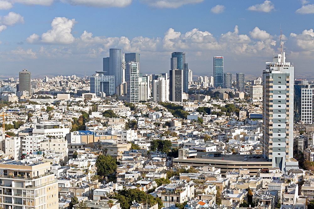 Elevated city view towards the commercial and business centre, Tel Aviv, Israel, Middle East