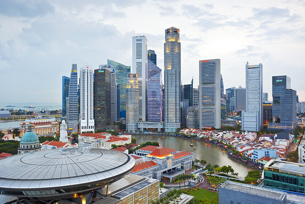 Skyline and Financial district at dawn, Singapore, Southeast Asia, Asia