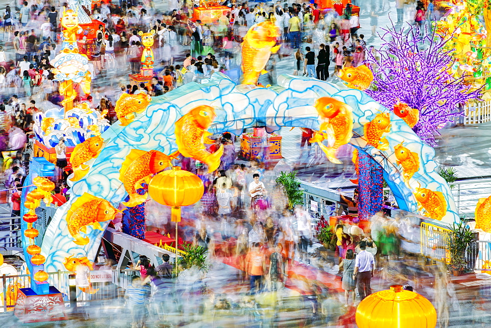 River Hongbao decorations for Chinese New Year celebrations at Marina Bay, Singapore, Southeast Asia, Asia