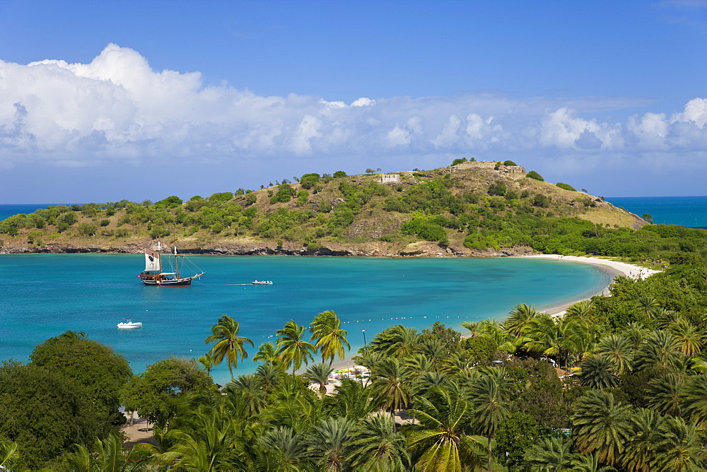 Elevated view over Deep Bay, near the town of St. John's, Antigua, Leeward Islands, West Indies, Caribbean, Central America