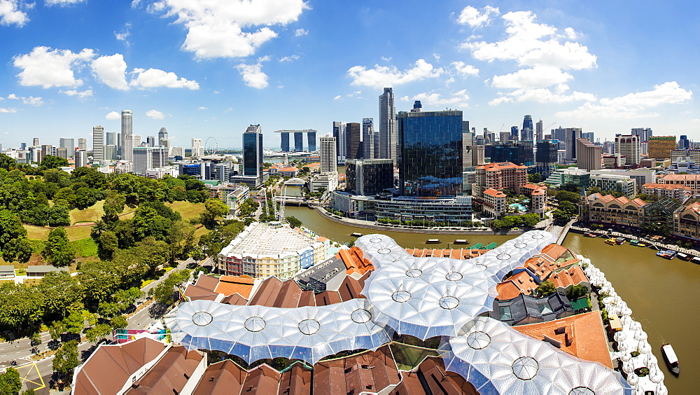 Elevated view over Fort Canning Park and the modern city skyline, Singapore, Southeast Asia, Asia 