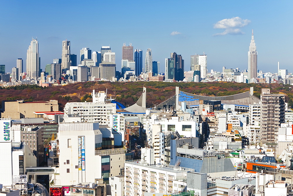 Elevated view of Shinjuku skyline viewed from Shibuya, Tokyo, Honshu, Japan, Asia 