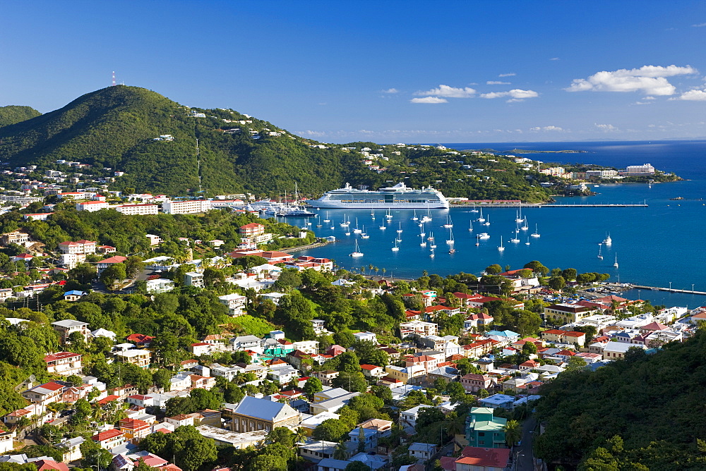 Elevated view over Charlotte Amalie, St. Thomas, U.S. Virgin Islands, Leeward Islands, West Indies, Caribbean, Central America