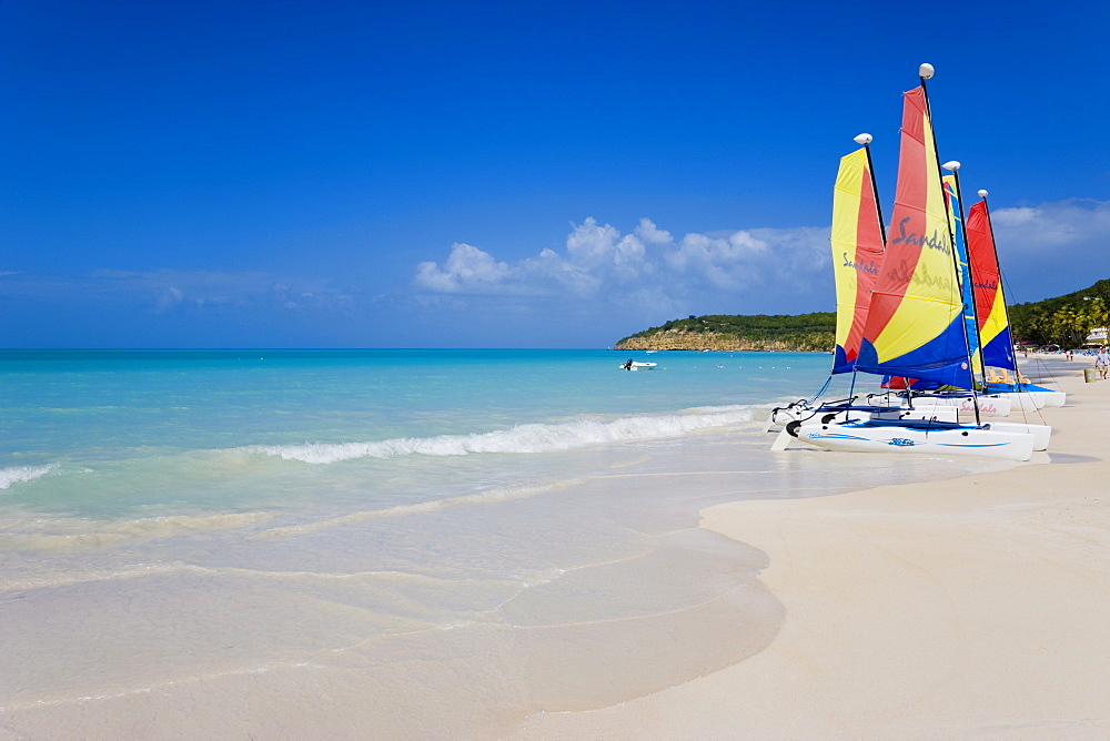 Dickenson Bay beach, the largest and most famous beach in Antigua, Leeward Islands, West Indies, Caribbean, Central America