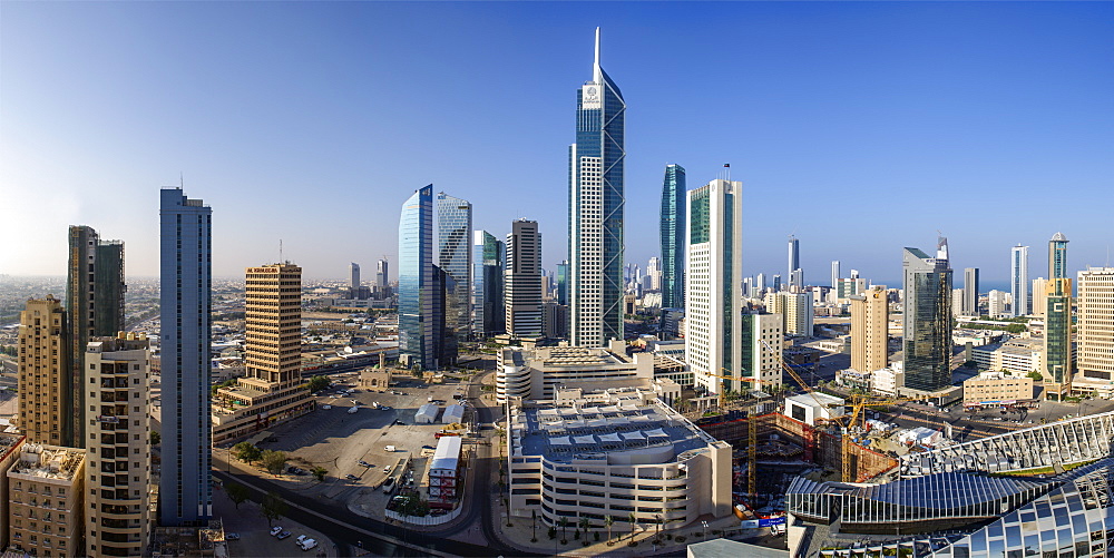 Elevated view of the modern city skyline and central business district, Kuwait City, Kuwait, Middle East