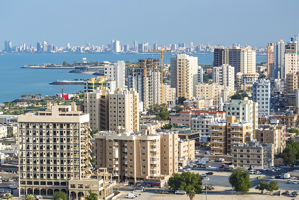 Elevated view of the city skyline and residential suburbs, Kuwait City, Kuwait, Middle East