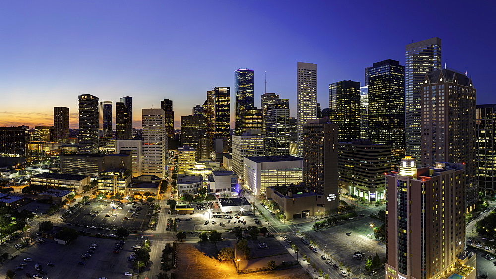 Downtown city skyline, Houston, Texas, United States of America, North America