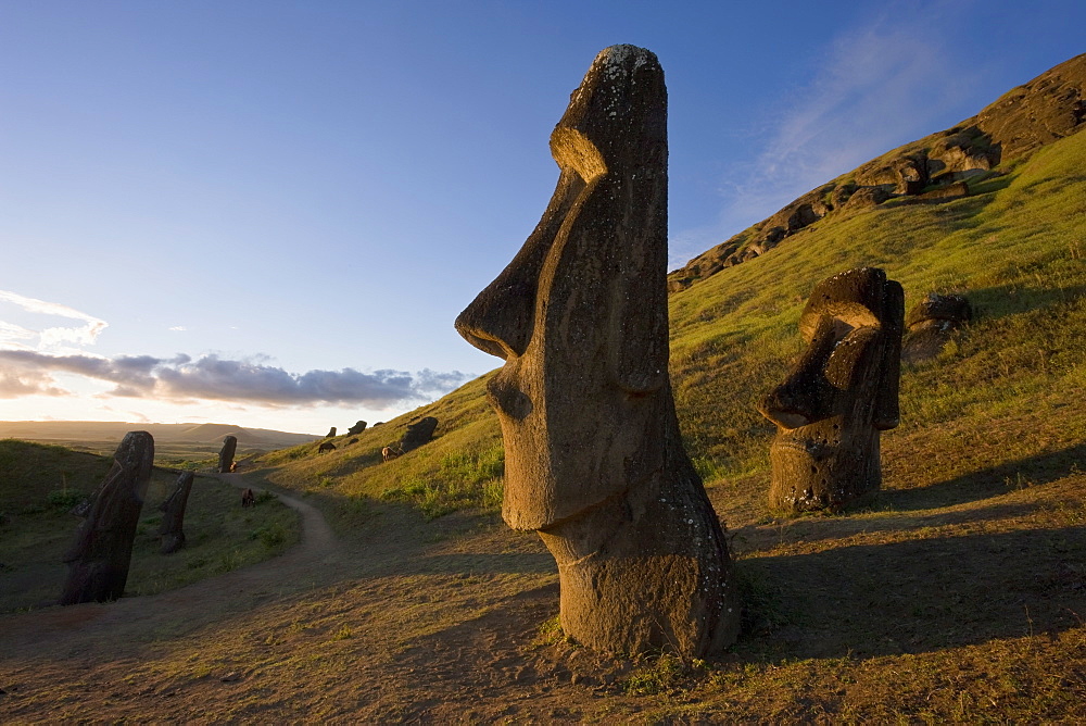 Giant monolithic stone Moai statues at Rano Raraku, Rapa Nui (Easter Island), UNESCO World Heritage Site, Chile, South America