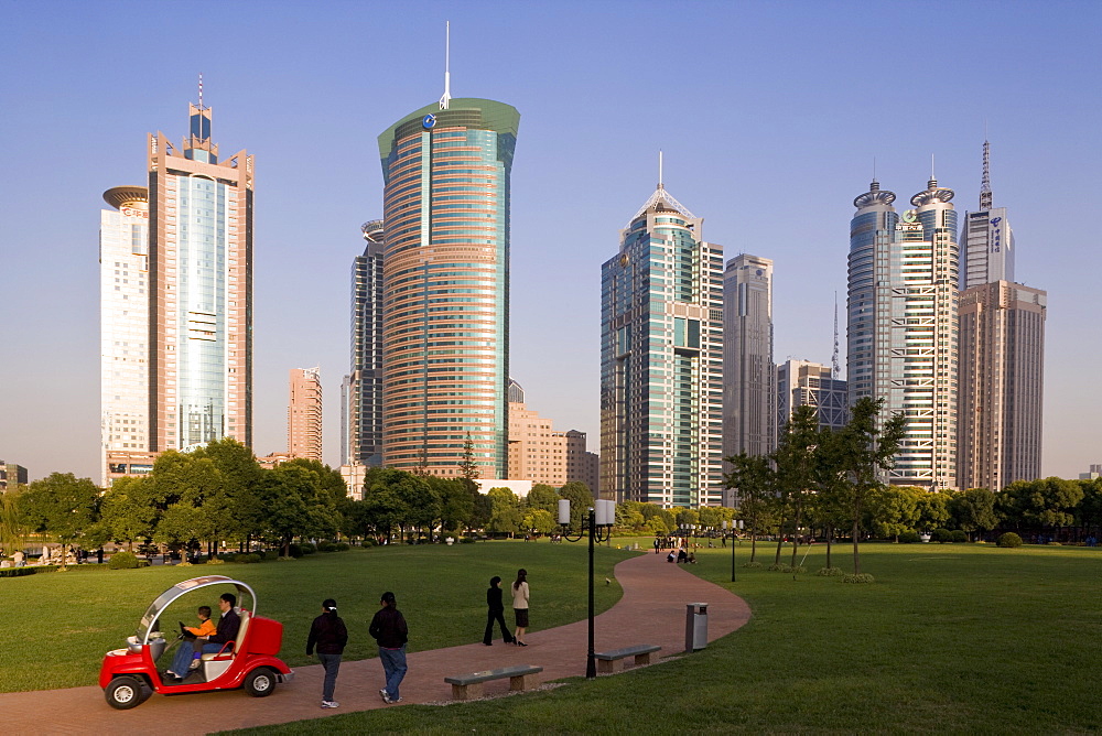 Modern skyscrapers and park in Lujiazui financial district of Pudong, Shanghai, China, Asia