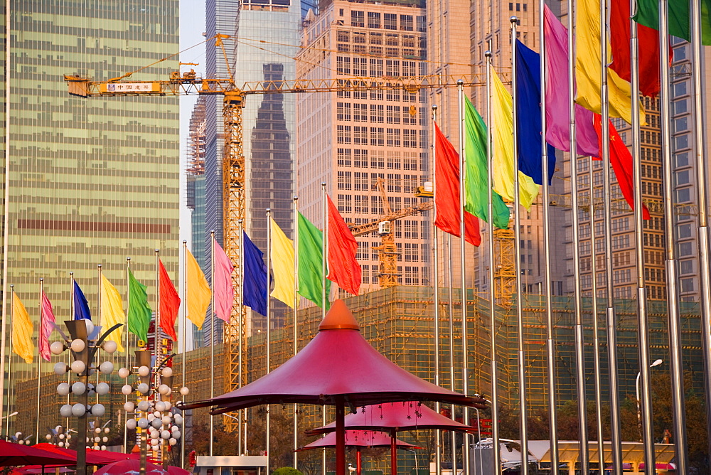 Modern skyscrapers and new construction in the Lujiazui financial district of Pudong, Shanghai, China, Asia