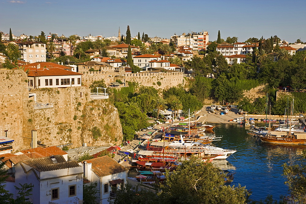 Elevated view over the Marina and Roman Harbour in Kaleici, Old Town, Antalya, Anatolia, Turkey, Asia Minor, Eurasia